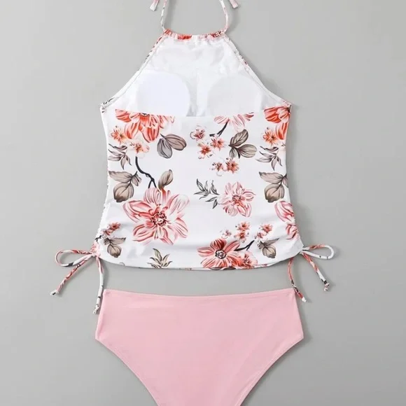 Floral Halter Bikini Set summer beach women size small baby pink s two piece - Picture 3 of 4